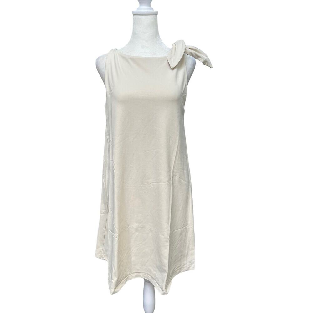 Susana Monaco Size Medium Knot Shoulder Trapeze Swing Dress Blanched Almond NWT